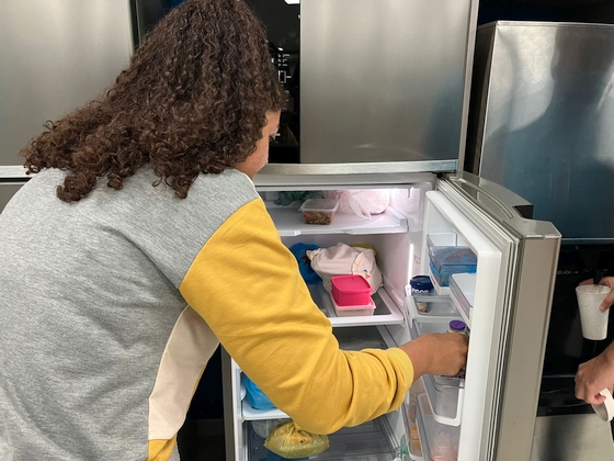 Mulher organizando uma geladeira